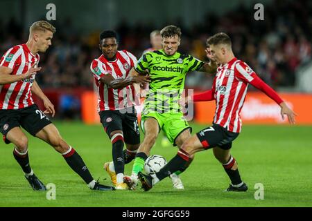 Forest Green Rovers’ Josh March in action during the Carabao Cup second round match at Brentford Community Stadium, London. Picture date: Tuesday August 24, 2021. Stock Photo