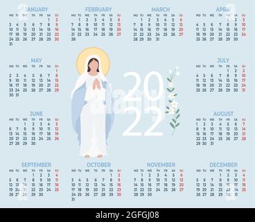 2022 Annual Religious Calendar With Jesus Christ The Savior Vector Illustration Horizontal Template For 12 Months In English Week On Sunday Relig Stock Vector Image Art Alamy