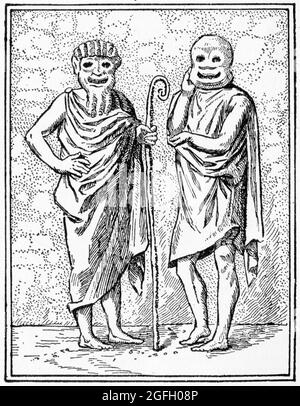 Engraving of Actors wearing masks in Ancient Greece, from a publication in 1916 Stock Photo