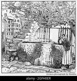 Engraving of the House of Simon the Tanner in Joppa, where Peter was told to go and preach to the gentiles, published 1916 Stock Photo