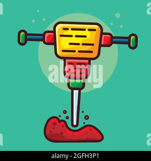jackhammer construction tool isolated cartoon vector illustration in flat style Stock Vector