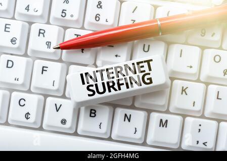 Conceptual caption Internet Surfing. Business concept browsing the Internet Navigating the world wide web Internet Browsing And Online Research Study Stock Photo