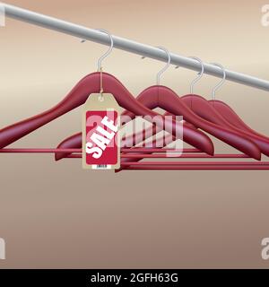 Wooden hangers with sale tag Stock Vector