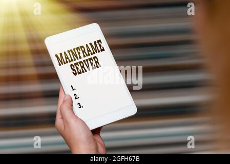 Sign displaying Mainframe Server. Business approach designed for processing large amounts of information Voice And Video Calling Capabilities Stock Photo