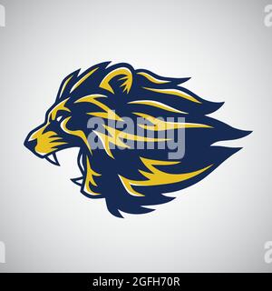 Blue lion head logo design Royalty Free Vector Image