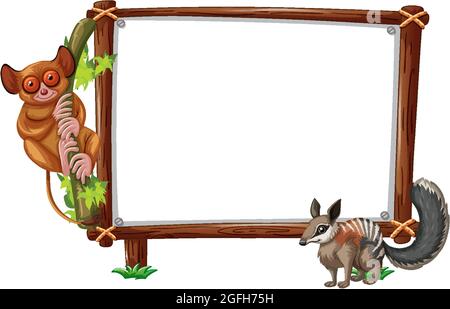 Empty banner with slow loris and squirrel on white background illustration Stock Vector