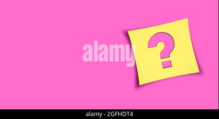 Question Mark in Paper Note On pink background with Copy Space. Business Help, Support and FAQ Concept Stock Photo