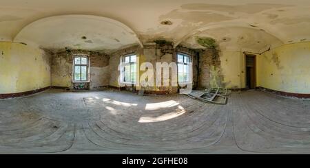 360 panorama in abandoned empty concrete room or old building. full seamless spherical hdri panorama in equirectangular projection, ready AR VR virtua Stock Photo