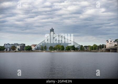 Riga, Latvia. 22 August 2021.  Panoramic view of the  National Library of Latvia Stock Photo