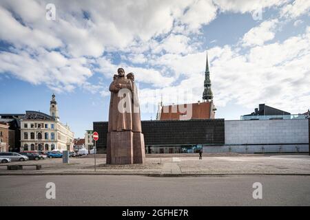 Riga, Latvia. 22 August 2021.  Latvian Riflemen Monument in the center of Latvian Riflemen's Square Stock Photo