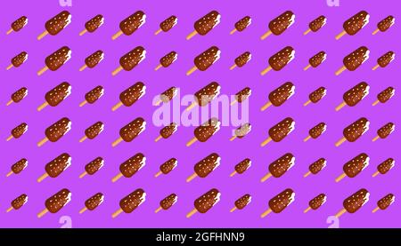 chocolate ice cream pattern on purple background Stock Vector