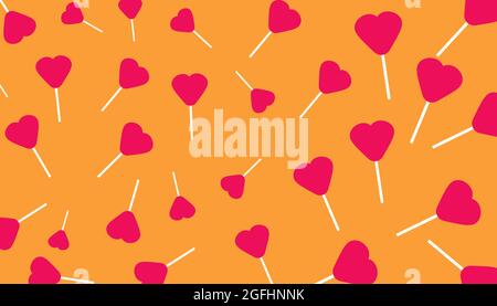 love shaped candy pattern on orange background Stock Vector
