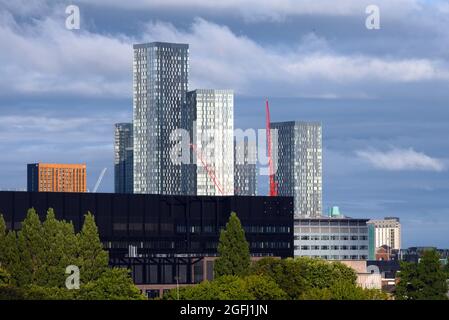 A high level view of new skyscrapers in central Manchester, England, United Kingdom, seen from the South of the city Stock Photo