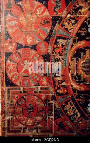 Tibet: Central Tibet 14th. Century A.D. Sakyapa Monastery Hevajra Mandala Cycle Left Central Mandalas. Stock Photo