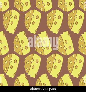 Vector seamless pattern with triangular pieces of cheese. Design with silhouettes of cheese. Stock Vector