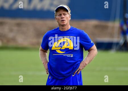 Detailed view of Los Angeles Rams helmets during training camp on Thursday,  Aug 19, 2021, in Thousand Oaks, Calif. (Dylan Stewart/Image of Sport Stock  Photo - Alamy