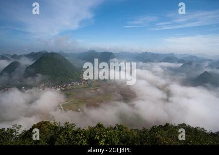 Bac Son valley Rice field in harvest time, Lang Son province, Vietnam Stock Photo