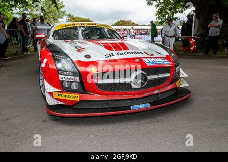 2012 Mercedes-Benz SLS AMG GT3 endurance racer racing car at the Goodwood Festival of Speed motor racing event 2014. Leaving assembly area Stock Photo