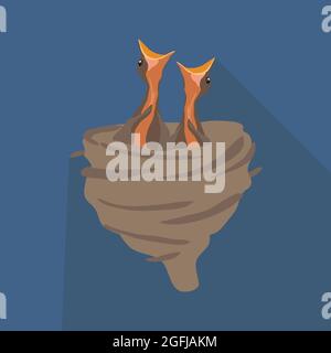 Hungry baby birds in a nest icon, illustration Stock Vector