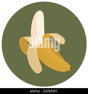 peeled single sweet banana icon, illustration. Stock Vector