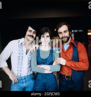 Peter, Sue and Marc, Peter Reber, Sue Schell, Marc Dietrich, Schweizer Musik-Gruppe, 1976.  Peter, Sue and Marc, Swiss Music group, 1976. Stock Photo