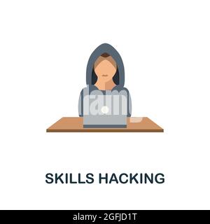 Skills Hacking flat icon. Colored sign from machine learning collection. Creative Skills Hacking icon illustration for web design, infographics and Stock Vector