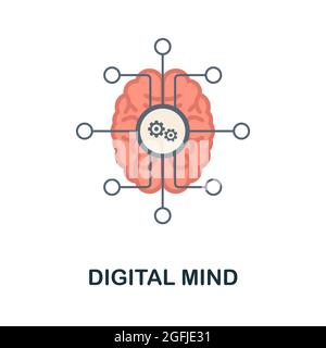 Digital Mind flat icon. Colored sign from machine learning collection. Creative Digital Mind icon illustration for web design, infographics and more Stock Vector