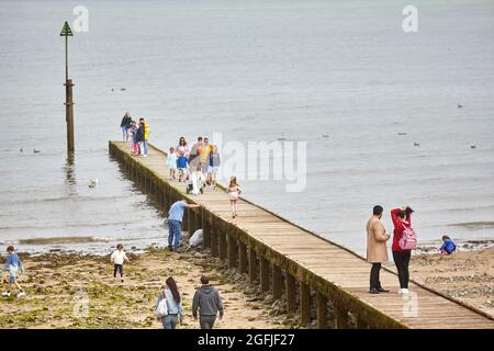 Llandudno coastal town in north Wales, wooden jetty into the Irish Sea Stock Photo