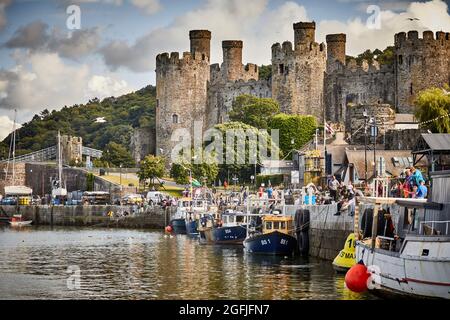 Conwy North Wales Marina in the River Conwy with Conwy Castle Stock Photo