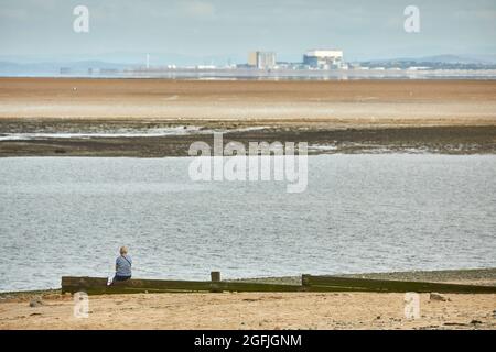 Fleetwood Lancashire coastal town and Marine Beach looking over to Barrow-in-Furness and Morecambe bay Stock Photo