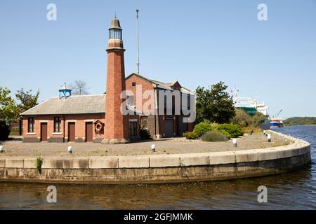 Whitby Lighthouse, Ellesmere Port on the Manchester Ship Canal Ellesmere Port, Engineer George Robert Jebb was the designer Stock Photo