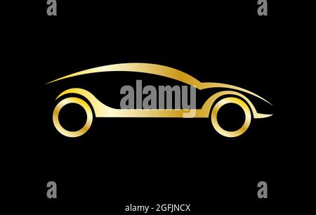 golden sport  car, sell and service. Vector logo in gold and black background Stock Vector
