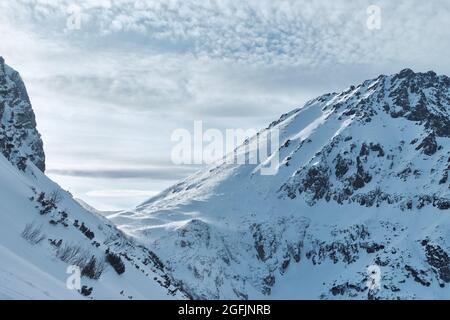 Valley of five Polish ponds. Poland High Tatras. Winter mountains. Stock Photo
