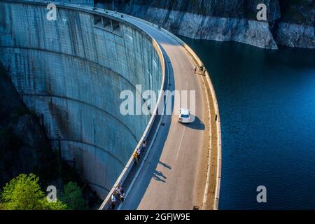 Dam placed on Arges River in Romania, forming Vidraru Lake. Stock Photo