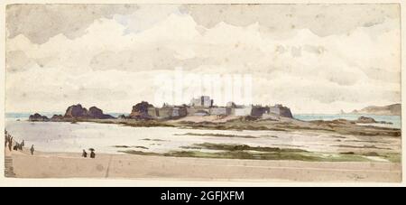 Jacques Joseph Tissot, (James Tissot), Castle or fortress on the coast, landscape painting, 1846-1902 Stock Photo