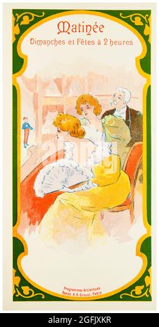 Programme illustration for the Parisian La Scala Cabaret Matinee show, Sundays and Holidays at two o'clock, lithographic print 1897 Stock Photo