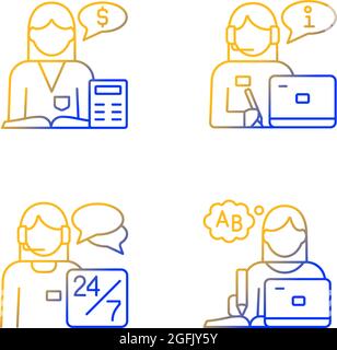 Female assistant gradient linear vector icons set Stock Vector