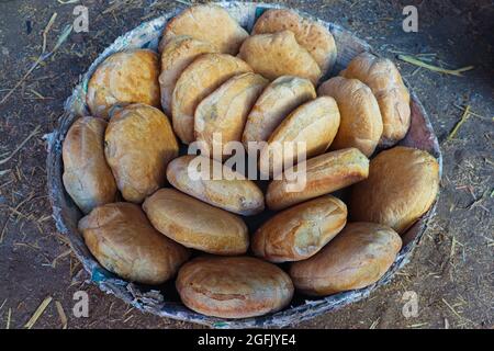 Homemade loaves of bread, luxor, upper-egypt Stock Photo