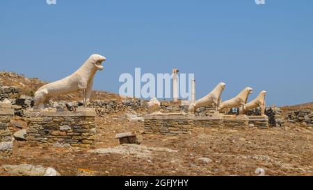 The Lions of the Naxians at the archaeological site in Delos, Greece ...