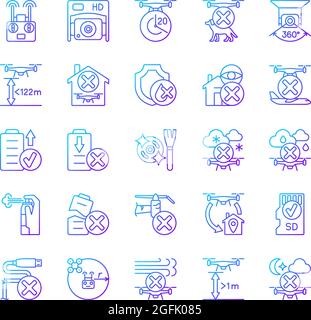 Drone usage gradient linear vector manual label icons set Stock Vector