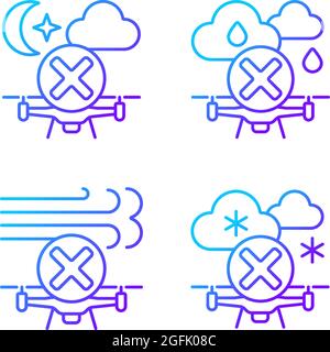 Safe drone operation gradient linear vector manual label icons set Stock Vector