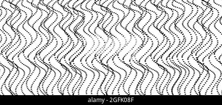 Monochrome waves, ripple spotted lines. Black and white op art design. Dotted background. Technology abstract pattern. Vector digital graphic. EPS10 Stock Vector