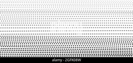 Spotted straight horizontal strips. Vector black, gray dots, fade gradient, white background. Tech pattern. Abstract monochrome line art design. EPS10 Stock Vector