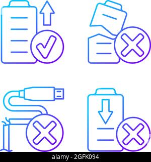 Drone performance gradient linear vector manual label icons set Stock Vector