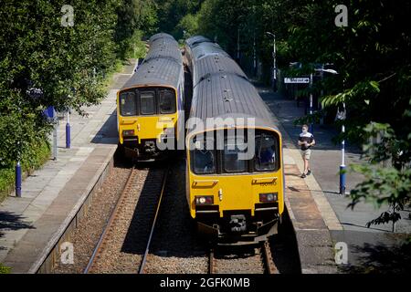 Wigan, Lancashire, Pemberton railway station on the Kirkby branch line from Wigan Wallgate opened 1848 by the Liverpool and Bury Railway Stock Photo