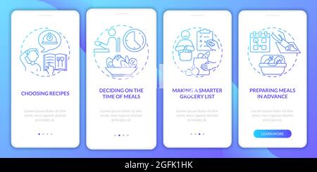 Meal planning basics blue gradient onboarding mobile app page screen Stock Vector
