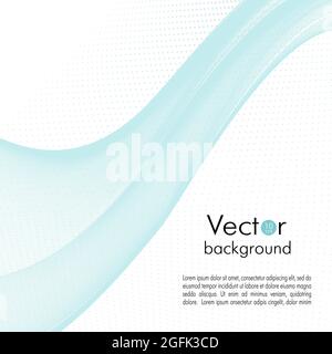 Light turquoise green flying scarf. Abstract line art pattern. White background. Transparent veil texture. Subtle curve. Vector template design. EPS10 Stock Vector