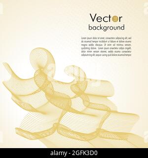 Golden colored line art pattern. Abstract decor, smooth gradient background. Transparent net. Vector curled lines, swirls. Brochure design. EPS10 Stock Vector