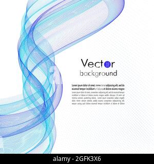 Bright blue wave pattern. Abstract flowing squiggle curves. White background. Line art fluid. Transparent net, veil. Vector layout design. EPS10 Stock Vector