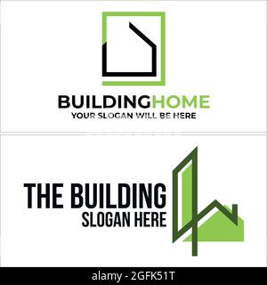 Construction home building line vector logo design Stock Vector
